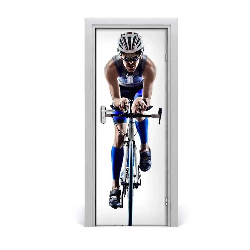 Super ofertă Tapet autocolant pentru uși Sport Ciclist fundal alb