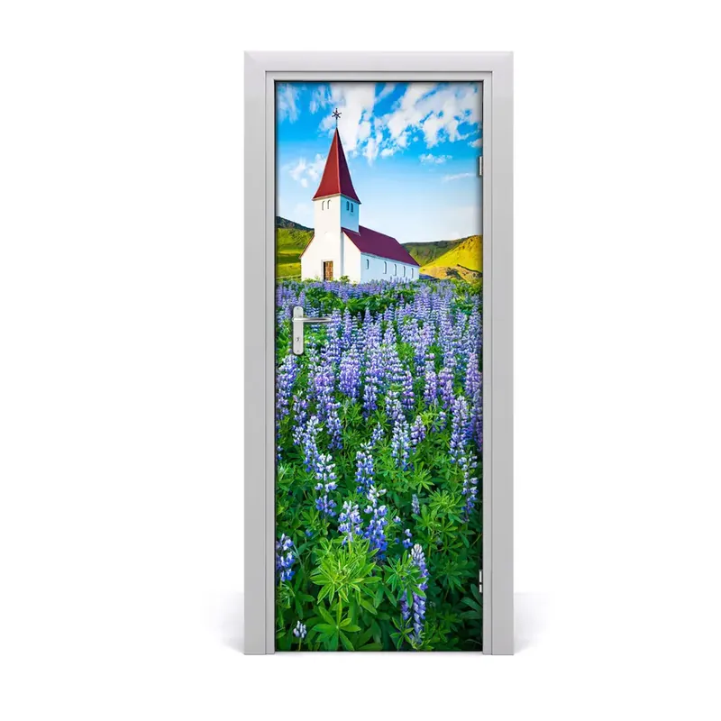 Ofertă exclusivă Autocolant pentru uși Biserica printre flori