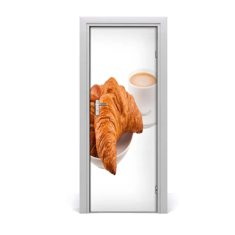 Autocolant de uși Croissant și cafea Livrare rapidă