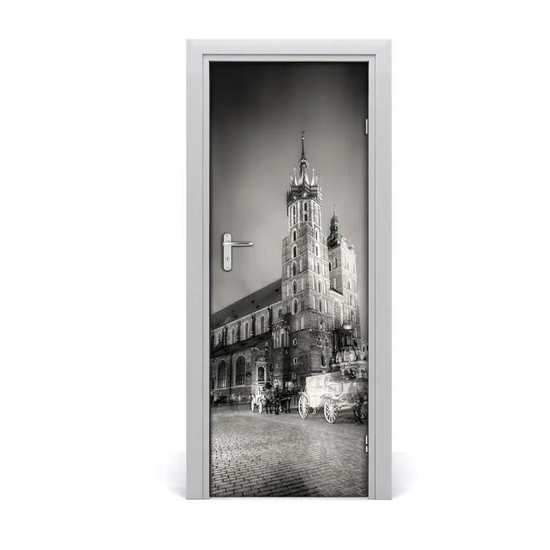 Autocolant pentru uși Cracovia Polonia alb-negru Expediere rapidă