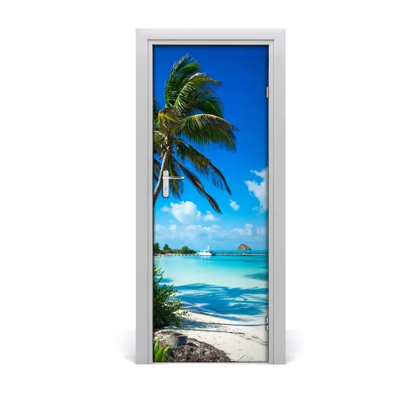 Autocolant pentru uși Plaja cu paradis tropical Ofertă limitată