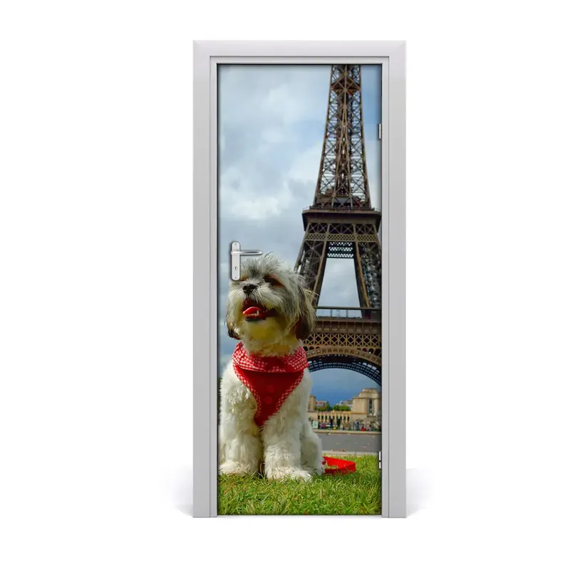 Autocolant pentru uși Câine în Paris Chilipir