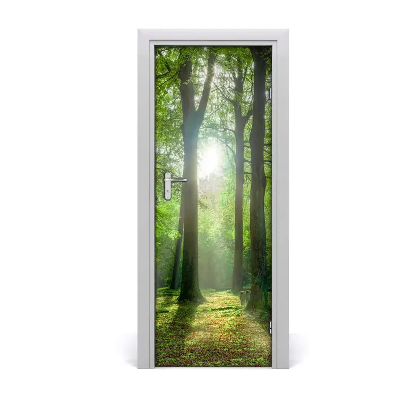 Autocolant uşă Soare în pădure Preț redus
