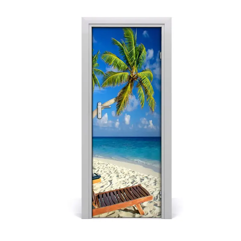 Autocolant de uşă Șezlong de plajă tropicală Disponibil imediat