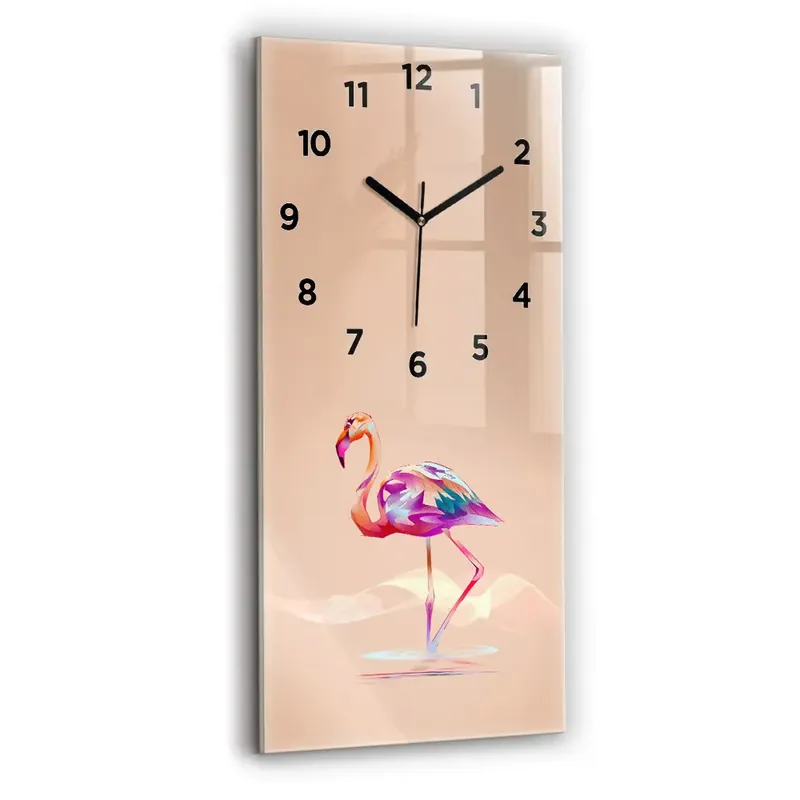Ceas perete din sticlă dreptunghiular Ilustrație cu flamingo Livrare expres