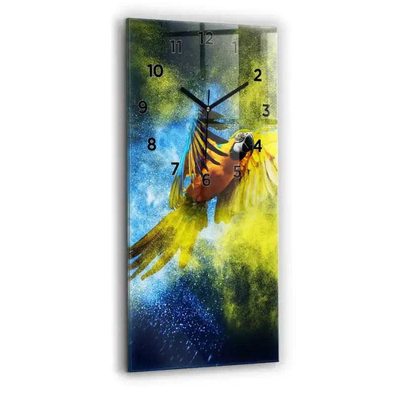 Ceas din sticlă dreptunghiular vertical Papagal colorat Reducere