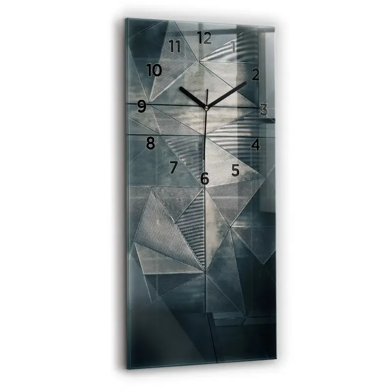 Retur gratuit Ceas de sticlă pe perete vertical Triunghiuri abstracte metalice