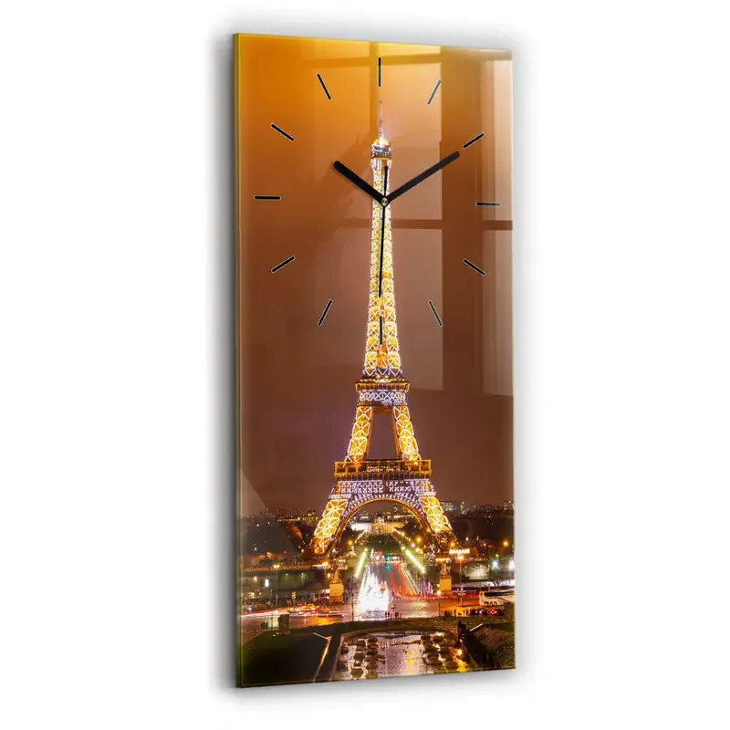 Ceas din sticlă dreptunghiular vertical Turnul Eiffel iluminat Premium