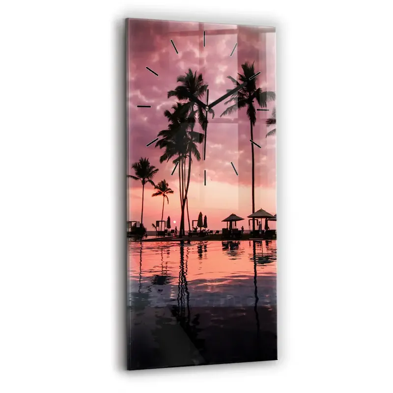 Ceas vertical de perete din sticlă Palmieri din Hawaii Ofertă exclusivă