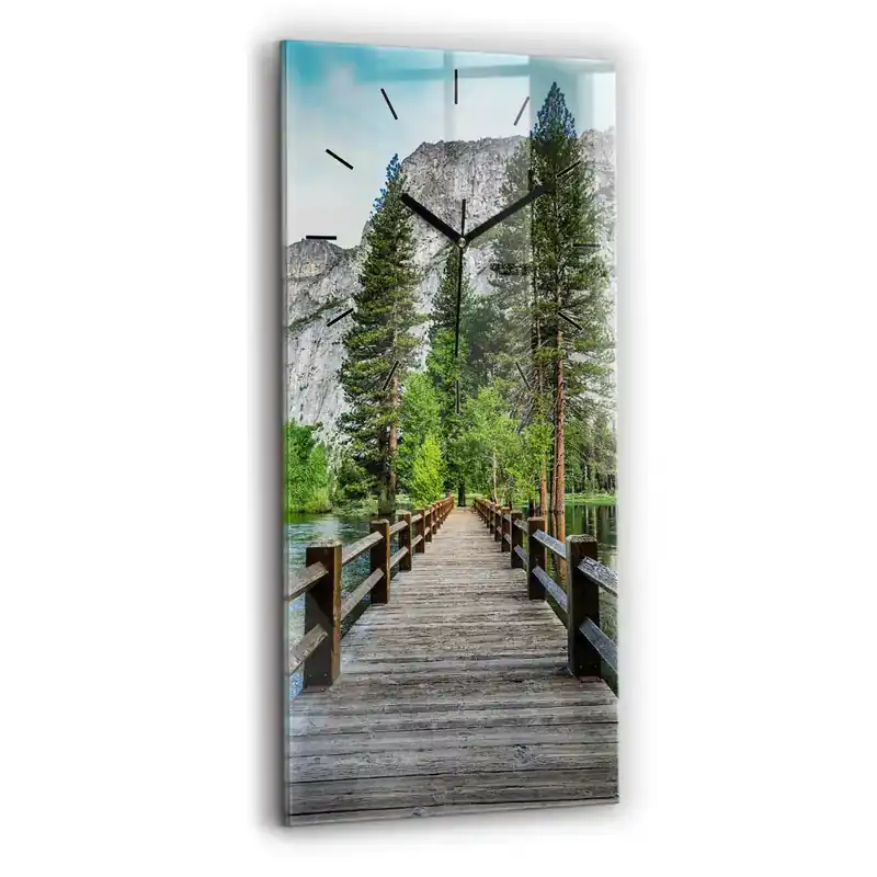 Retur gratuit Ceas de sticlă pe perete vertical Pod de lemn Yosemite