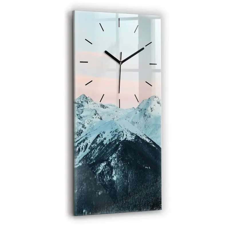 Ceas de sticlă pe perete vertical Lanț muntos iarna Premium