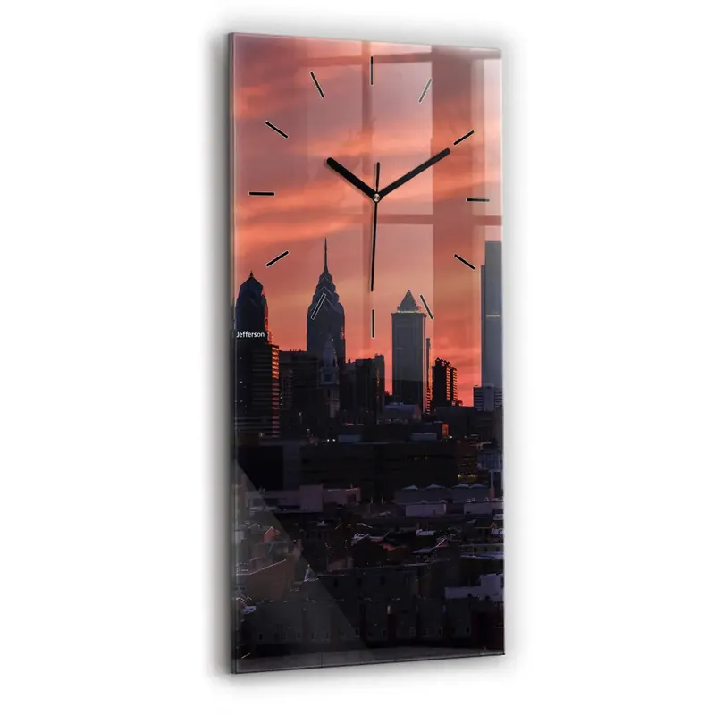 Reducere specială Ceas vertical de perete din sticlă Orizontul orașului Philadelphia