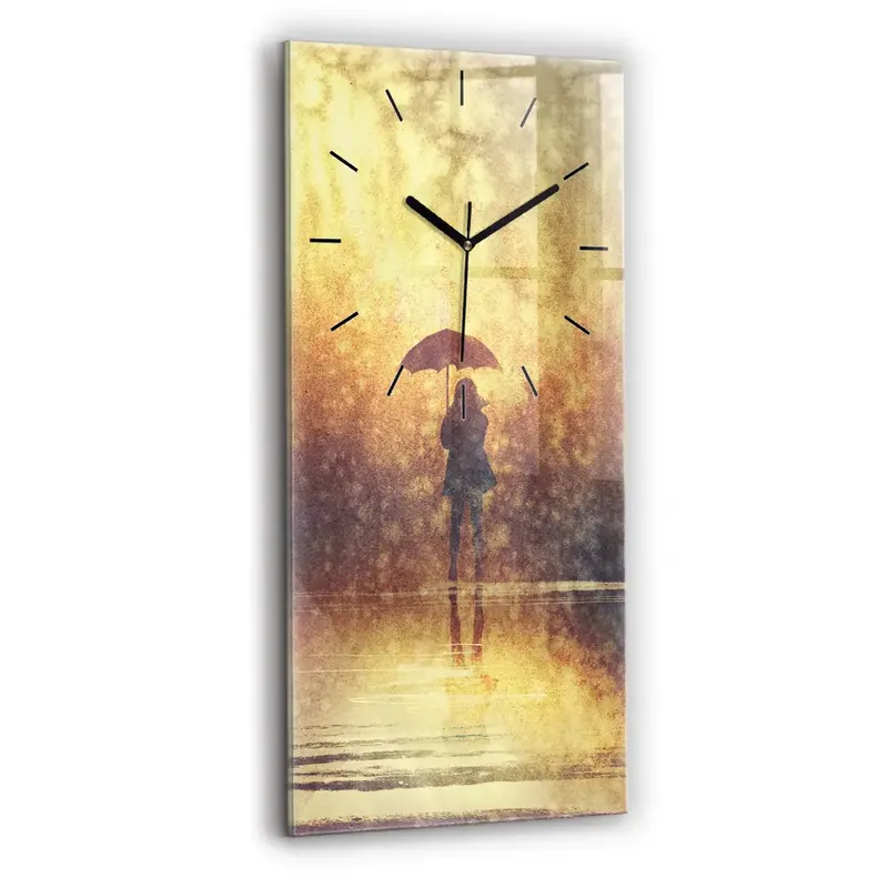 Ceas perete din sticlă dreptunghiular femeie cu umbrelă Ultima șansă
