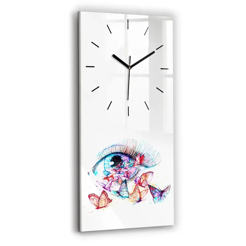 Bestseller Ceas vertical de perete din sticlă Ochi colorat de fluturi