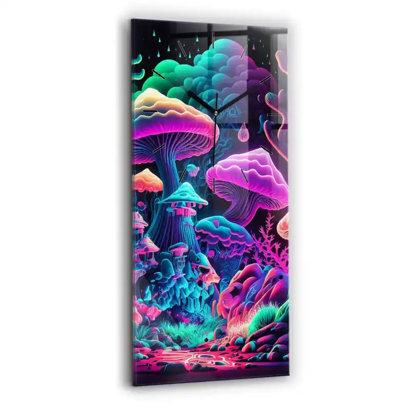 Chilipir Ceas vertical de perete din sticlă Ciuperci neon