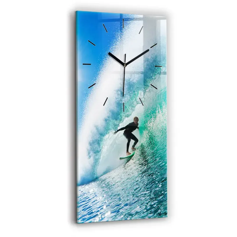 Ceas perete din sticlă dreptunghiular Surfing în Hawaii Preț mic