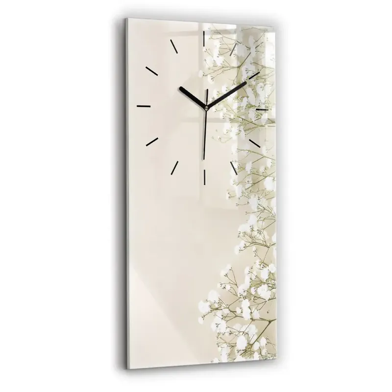 Ofertă Ceas de sticlă pe perete vertical Flori de gypsophila înflorite