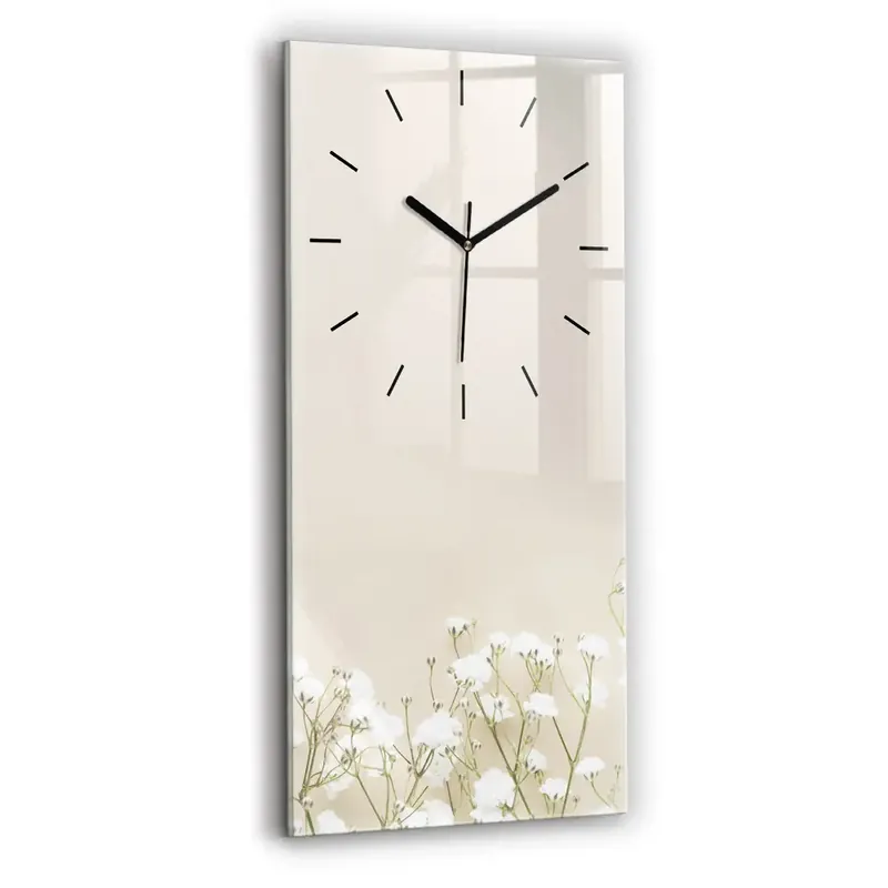 Ceas vertical de perete din sticlă Flori de gypsophila înflorite Retur gratuit