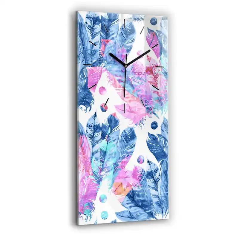 Bestseller Ceas de sticlă pe perete vertical Pene colorate