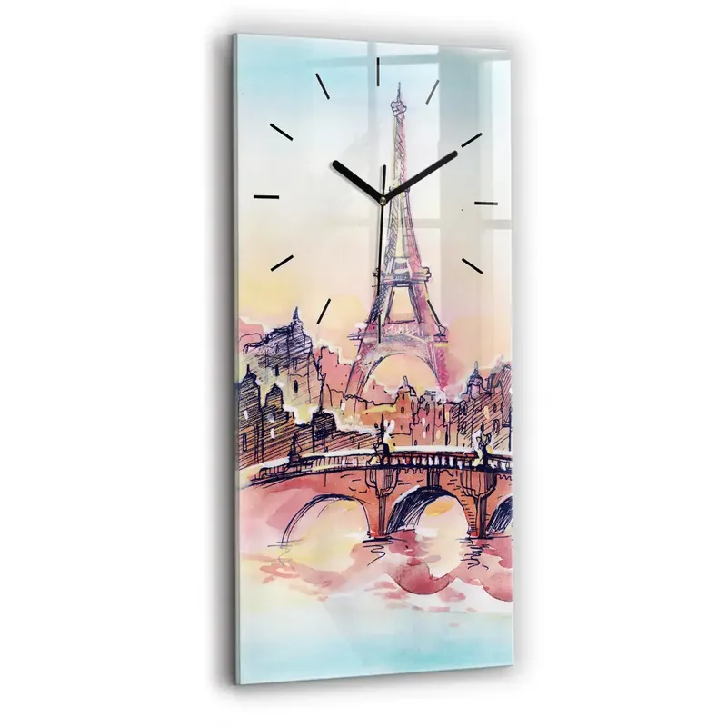 Ceas din sticlă dreptunghiular vertical Peisaj pictat din Paris Mai ieftin