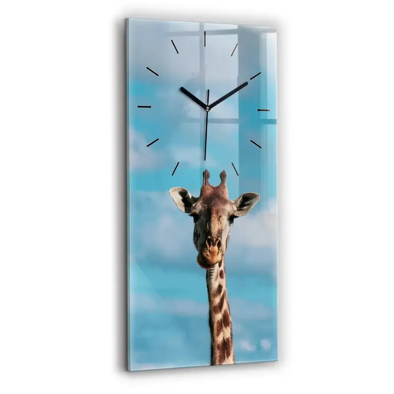 Ceas din sticlă dreptunghiular vertical Capul unei girafe pe cer Ofertă de sezon