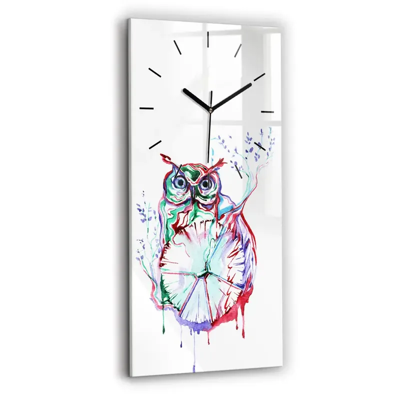 Ceas din sticlă dreptunghiular vertical Ilustrație cu bufnițe și ceas Reducere