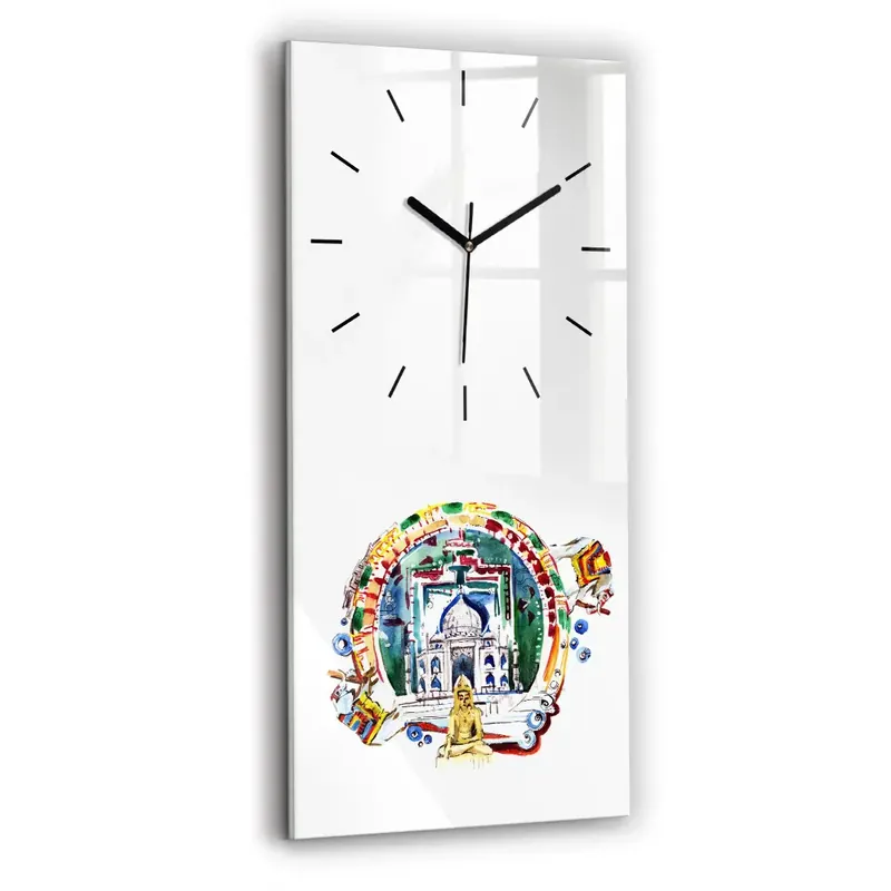 Ceas perete din sticlă dreptunghiular Pictură lui Buddha în templu Cumpără online