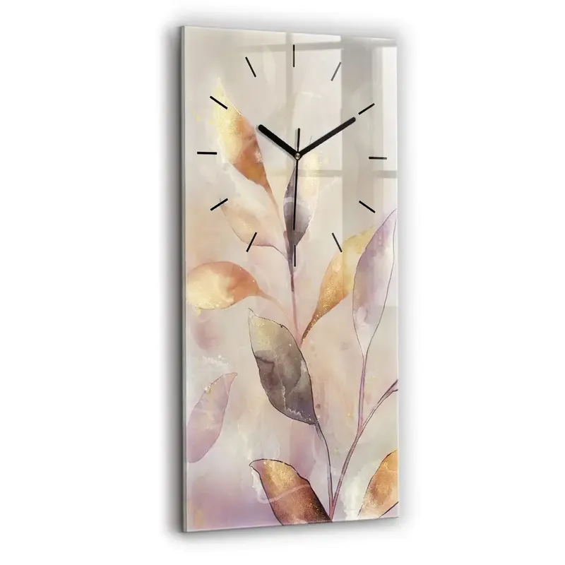 Ceas de sticlă pe perete vertical Frunze boho abstracte Reducere specială