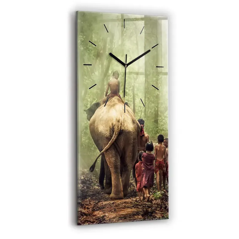 Super ofertă Ceas vertical de perete din sticlă Copii care conduc un elefant