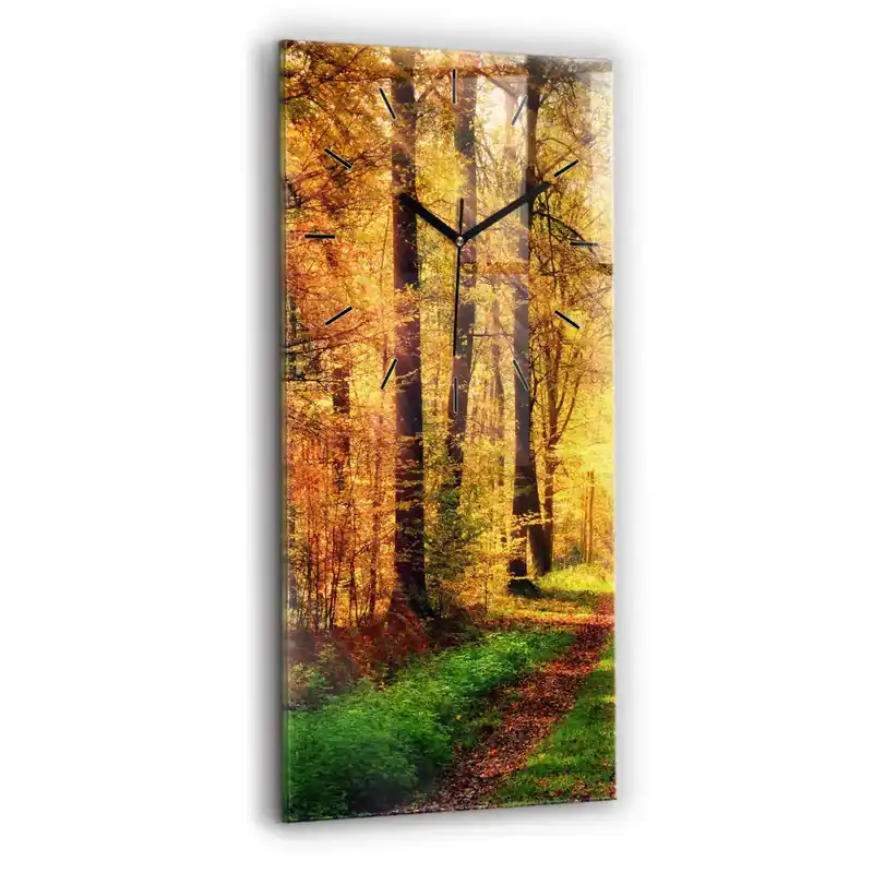 Ceas din sticlă dreptunghiular vertical Peisaj de pădure de toamnă Premium
