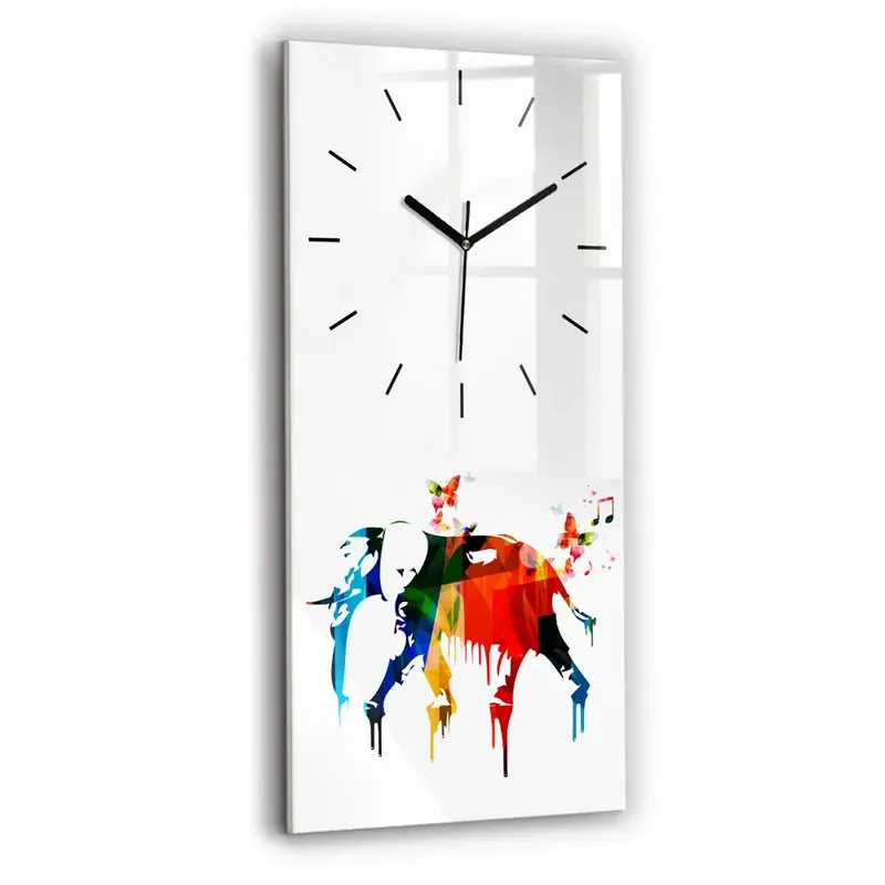 Ceas de sticlă pe perete vertical Elefant colorat pictat Retur gratuit