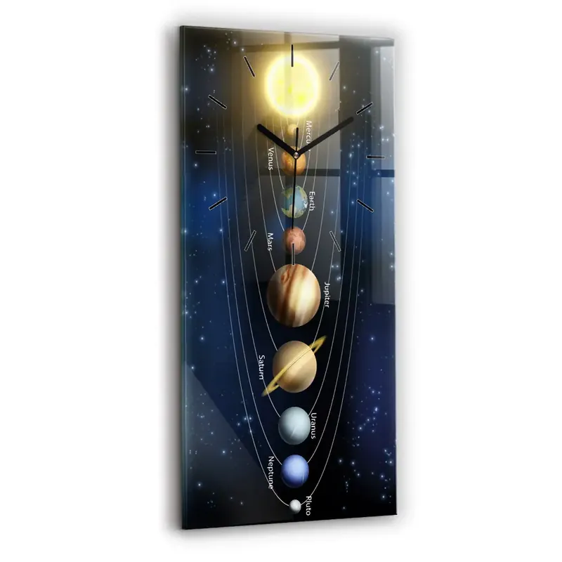 Ceas de sticlă pe perete vertical Sistem solar Livrare expres