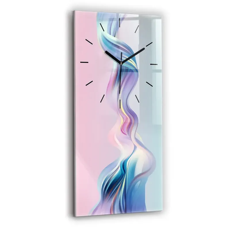 Ceas perete din sticlă dreptunghiular Abstracția valului pastel Reducere extra