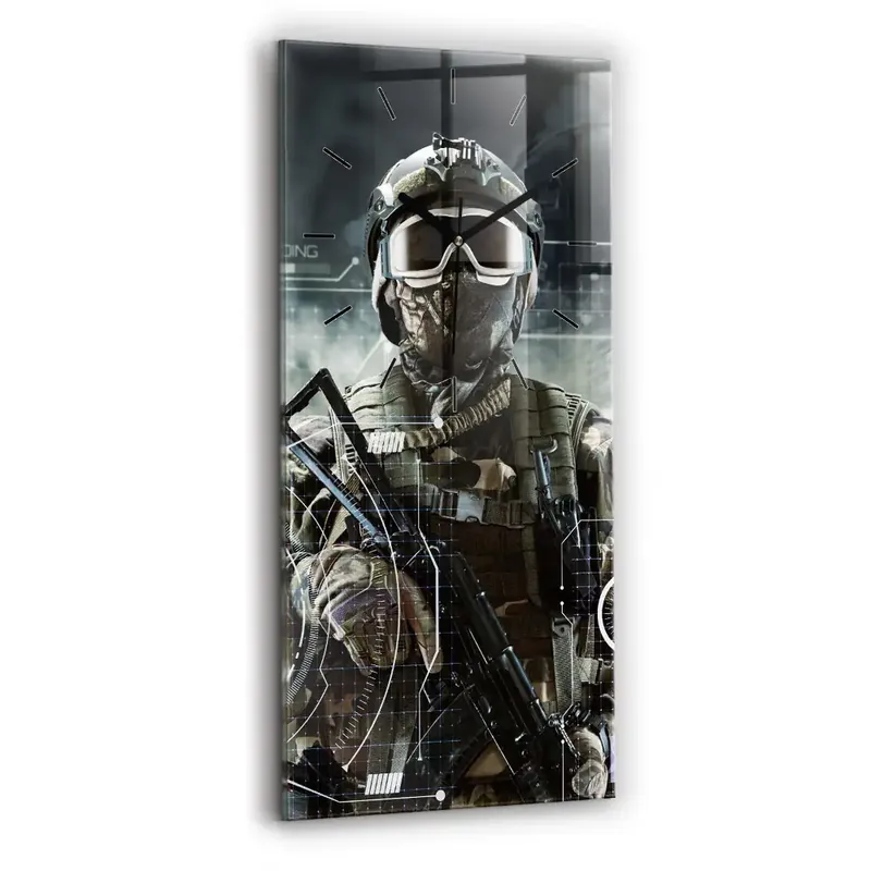 Reducere Ceas perete din sticlă dreptunghiular Soldat cu o armă