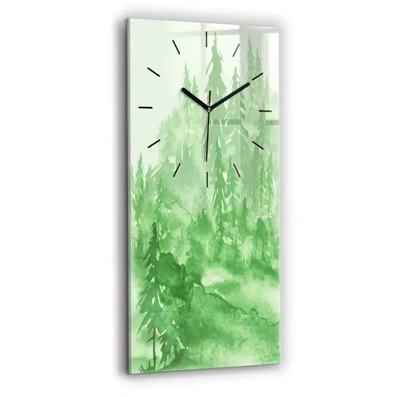 Ceas perete din sticlă dreptunghiular Pictură verde de pădure Ieftin