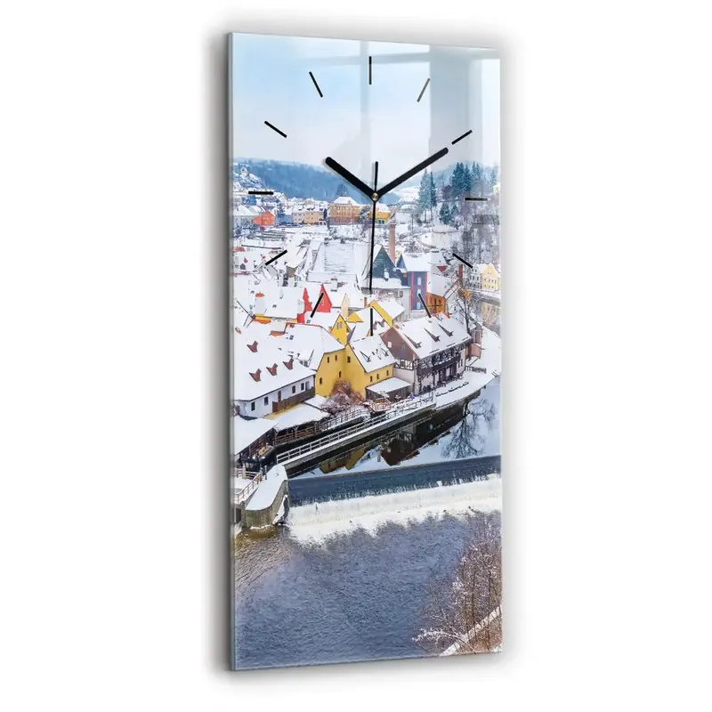 Ceas din sticlă dreptunghiular vertical Panorama orasului iarna Cel mai bun preț