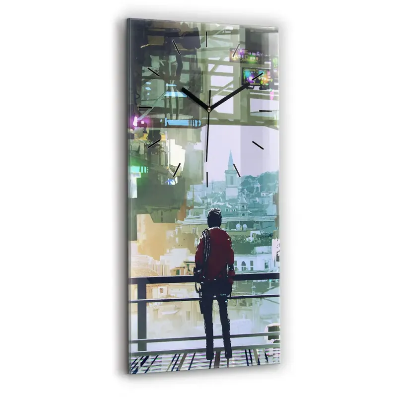 Disponibil imediat Ceas din sticlă dreptunghiular vertical Cyberpunk