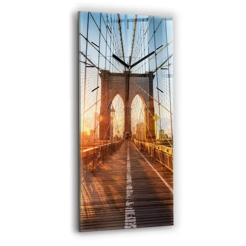 Ofertă exclusivă Ceas vertical de perete din sticlă Podul Brooklyn NYC