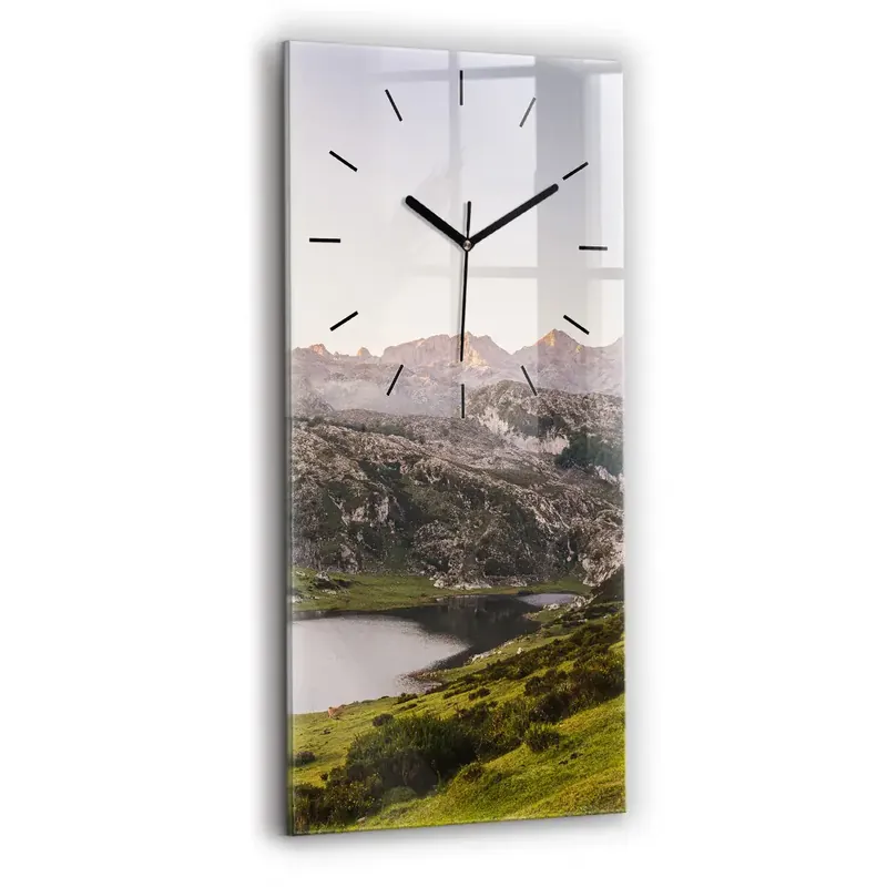 Discount Ceas vertical de perete din sticlă Lacul și munții Pirinei