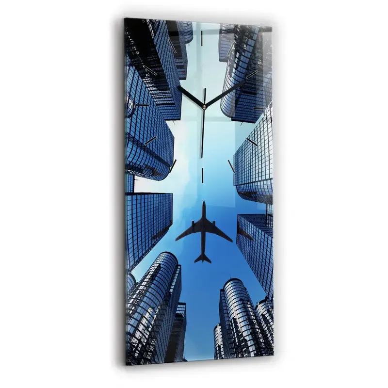 Retur gratuit Ceas din sticlă dreptunghiular vertical Avionul deasupra clădirilor