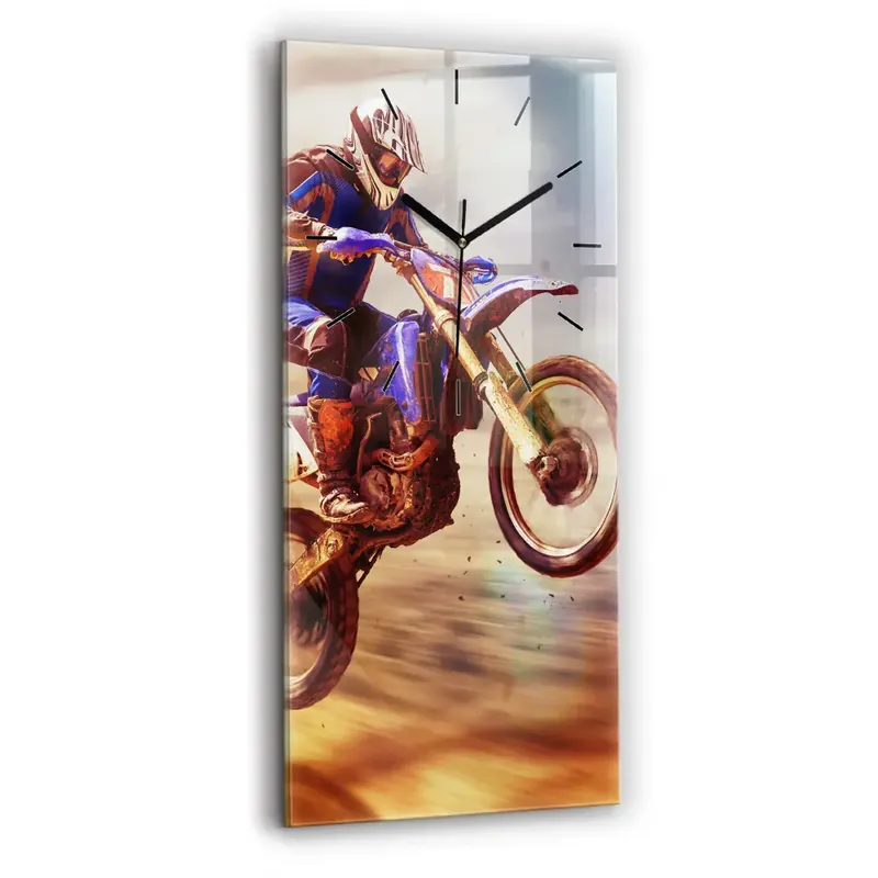 Ceas perete din sticlă dreptunghiular Motocross Enduro Bestseller
