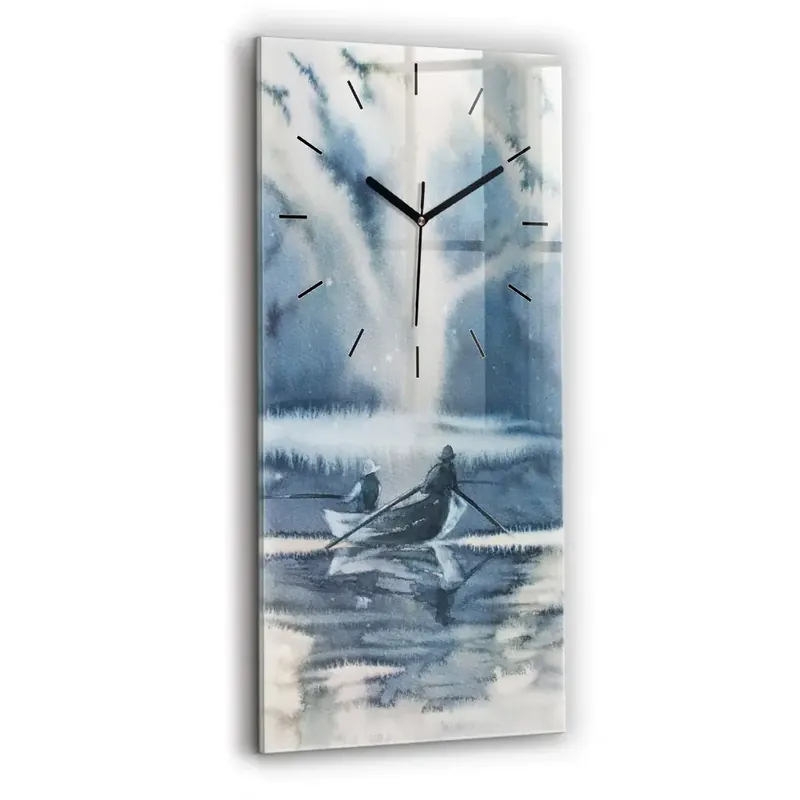 Ceas din sticlă dreptunghiular vertical Lacul de iarnă Łódka Reducere extra