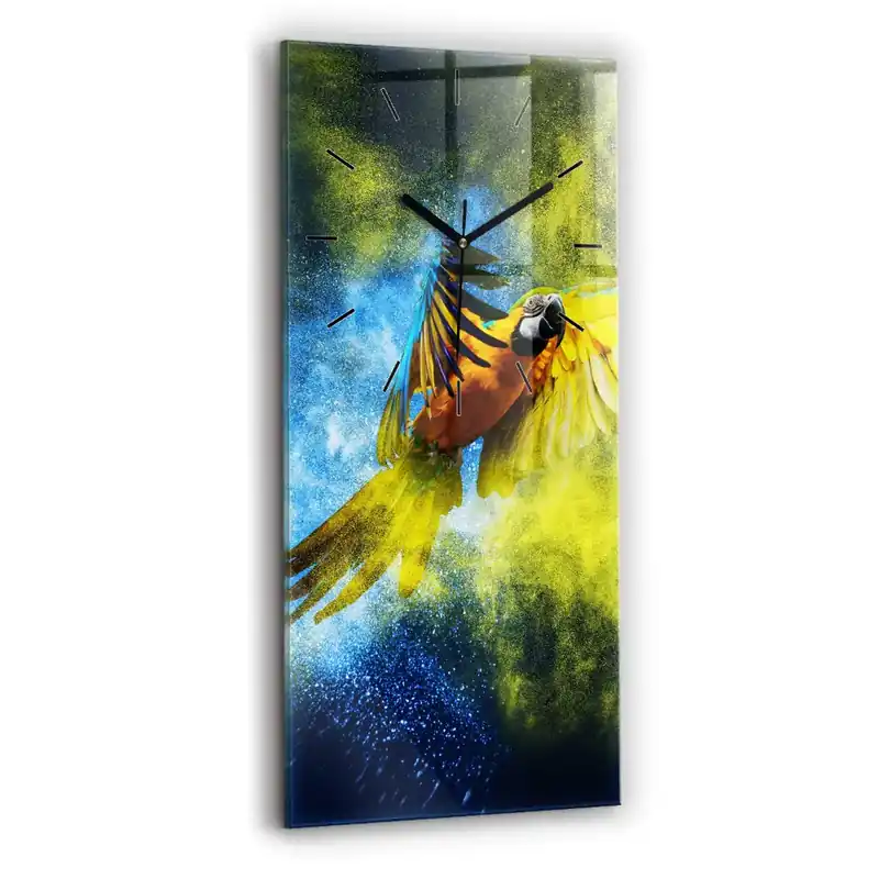 Ceas din sticlă dreptunghiular vertical Papagal colorat Preț mic