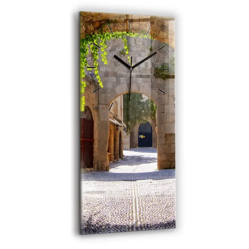Calitate înaltă Ceas vertical de perete din sticlă Stradă pitorească din Rodos