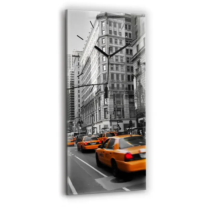 Ceas de sticlă pe perete vertical Manhattan și taxiuri Chilipir