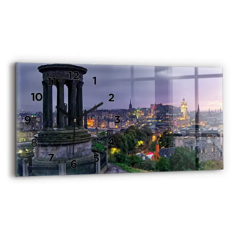 Ceas orizontale de perete din sticlă Edinburgh de la Calton Hill Super ofertă
