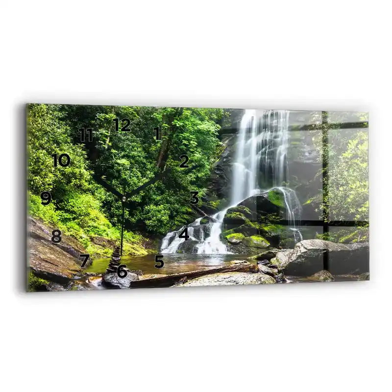 Ceas perete din sticlă orizontale Cascada de pădure Cumpărături sigure