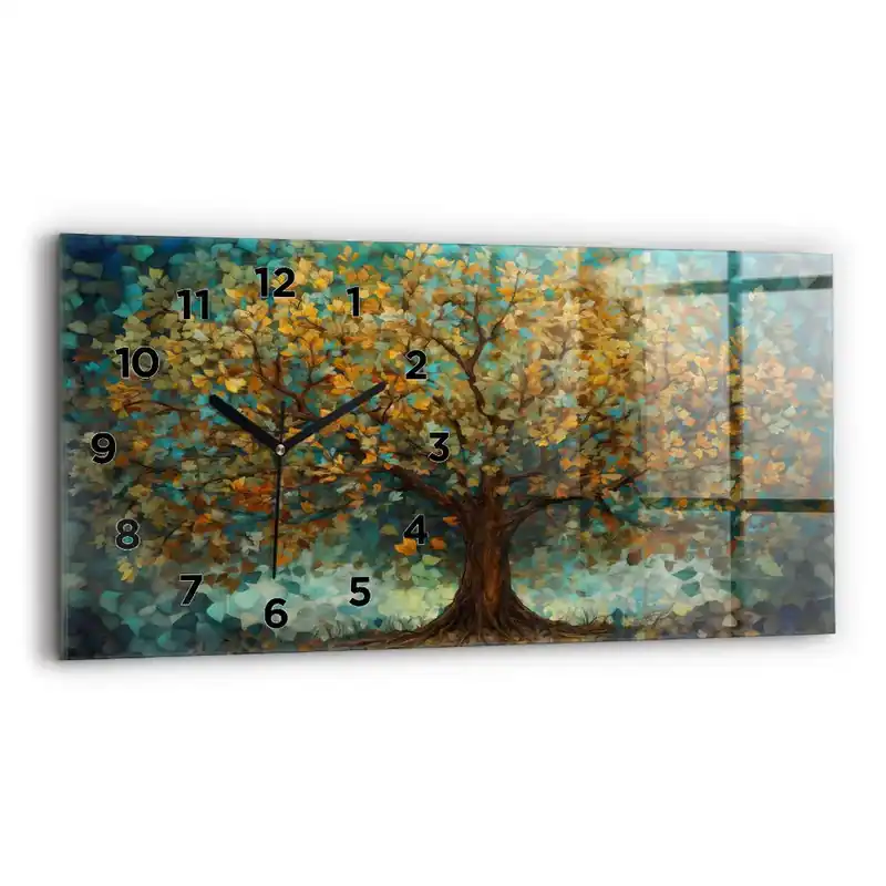 Ceas orizontale de perete din sticlă Arborele de mozaic Preț mic