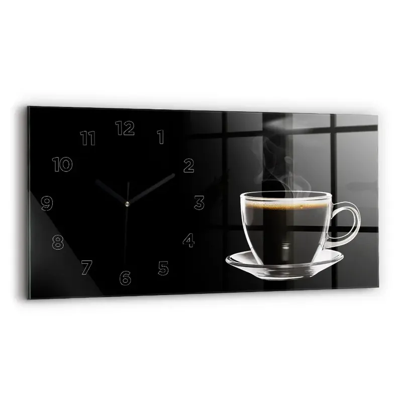 Ceas orizontale de perete din sticlă Cafea neagra Reducere specială