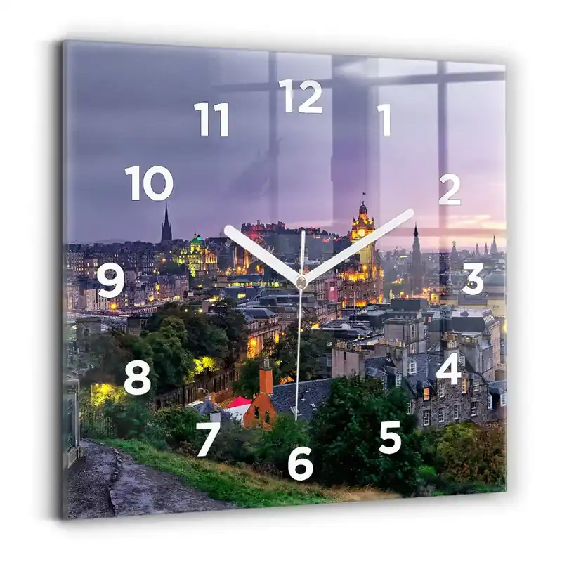 Premium Ceas de sticlă pe perete pătrat Edinburgh de la Calton Hill